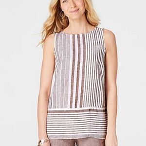 J Jill love linen lightweight boatneck striped sleeveless hip-length top, Size L